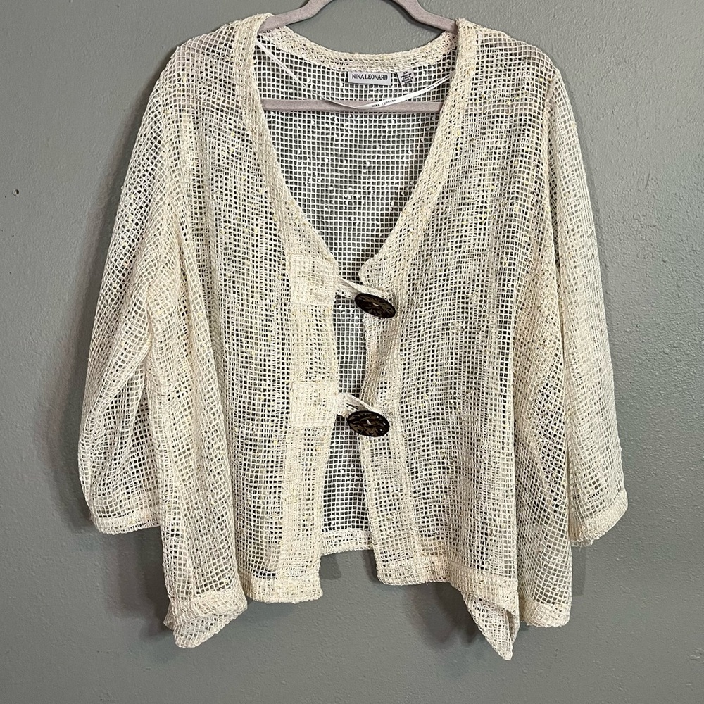 24. NINA LEONARD Women's Fish Net Flowy Cardigan Size 3X